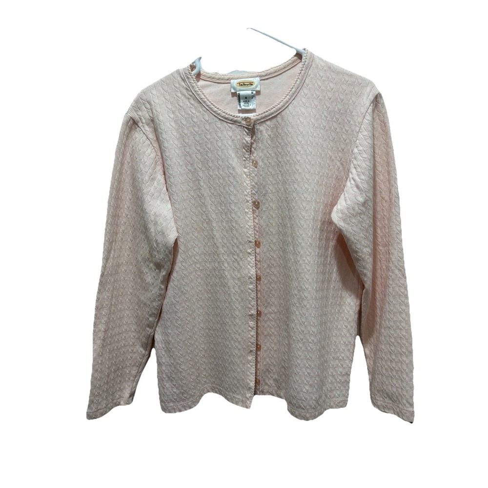 Talbots Crew Neck Button Up Sweater Womens M  Light Pink Barbiecore